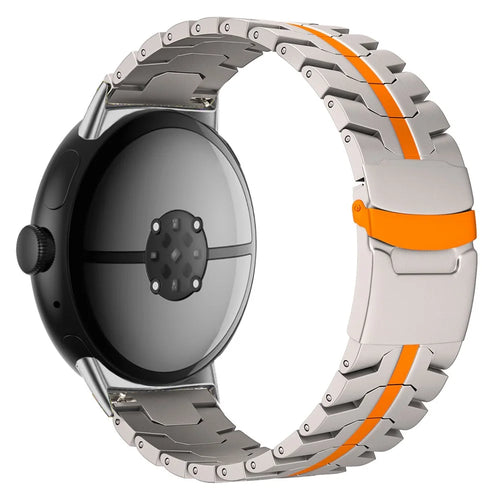 Titanium Alloy Watch Strap for Google Pixel Watch 4 45mm / Watch 3 45mm Wristband with Stainless Steel Buckle -  Titanium / Orange - 1