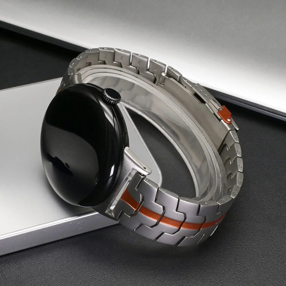 Titanium Alloy Watch Strap for Google Pixel Watch 4 45mm / Watch 3 45mm Wristband with Stainless Steel Buckle -  Titanium / Orange - 3