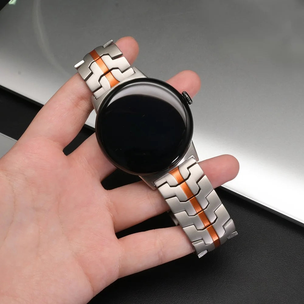 Titanium Alloy Watch Strap for Google Pixel Watch 4 45mm / Watch 3 45mm Wristband with Stainless Steel Buckle -  Titanium / Orange - 4