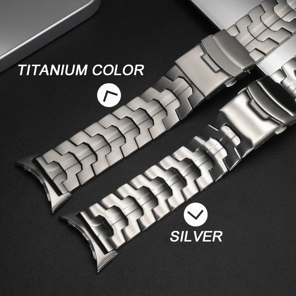 Titanium Alloy Watch Strap for Google Pixel Watch 4 45mm / Watch 3 45mm Wristband with Stainless Steel Buckle -  Titanium / Orange - 5