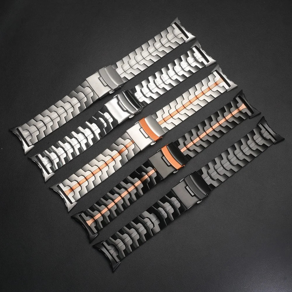 Titanium Alloy Watch Strap for Google Pixel Watch 4 45mm / Watch 3 45mm Wristband with Stainless Steel Buckle -  Titanium / Orange - 6