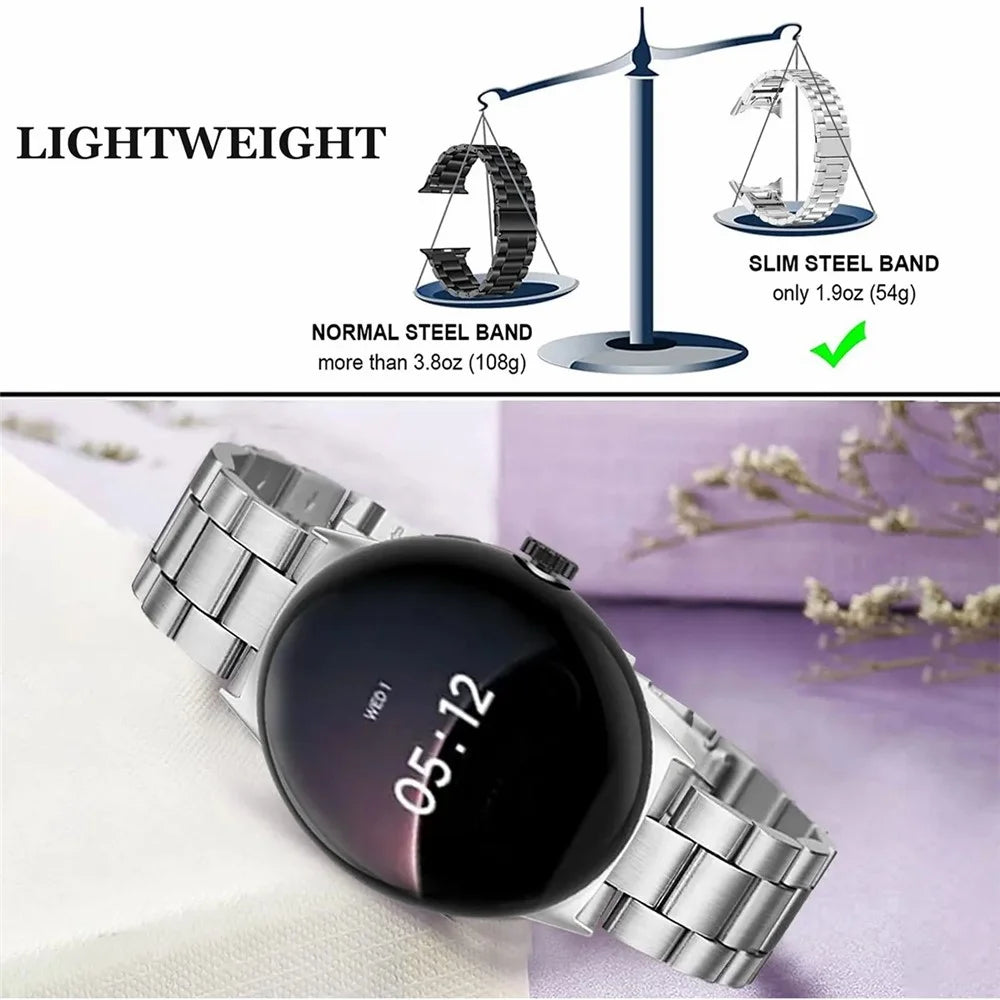 3-Bead Stainless Steel Band for Google Pixel Watch 4 41mm / Watch 3 41mm / Watch 2 / Watch Removable Links Adjustable Watch Strap - Silver - 4