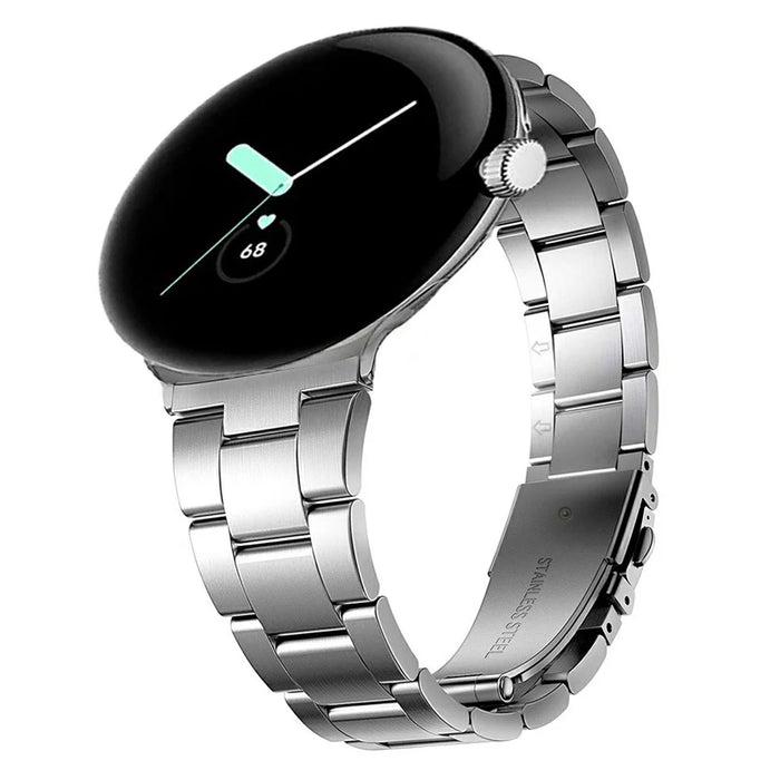3-Bead Stainless Steel Band for Google Pixel Watch 4 45mm / Watch 3 45mm Removable Links Adjustable Watch Strap - Silver - 2