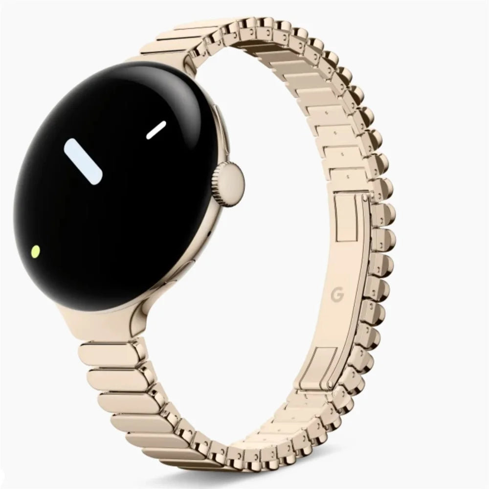 Oval Shape Link Watch Band for Google Pixel Watch 4 45mm / Watch 3 45mm Stainless Steel Wrist Strap with Butterfly Clasp - Champagne Gold - 2