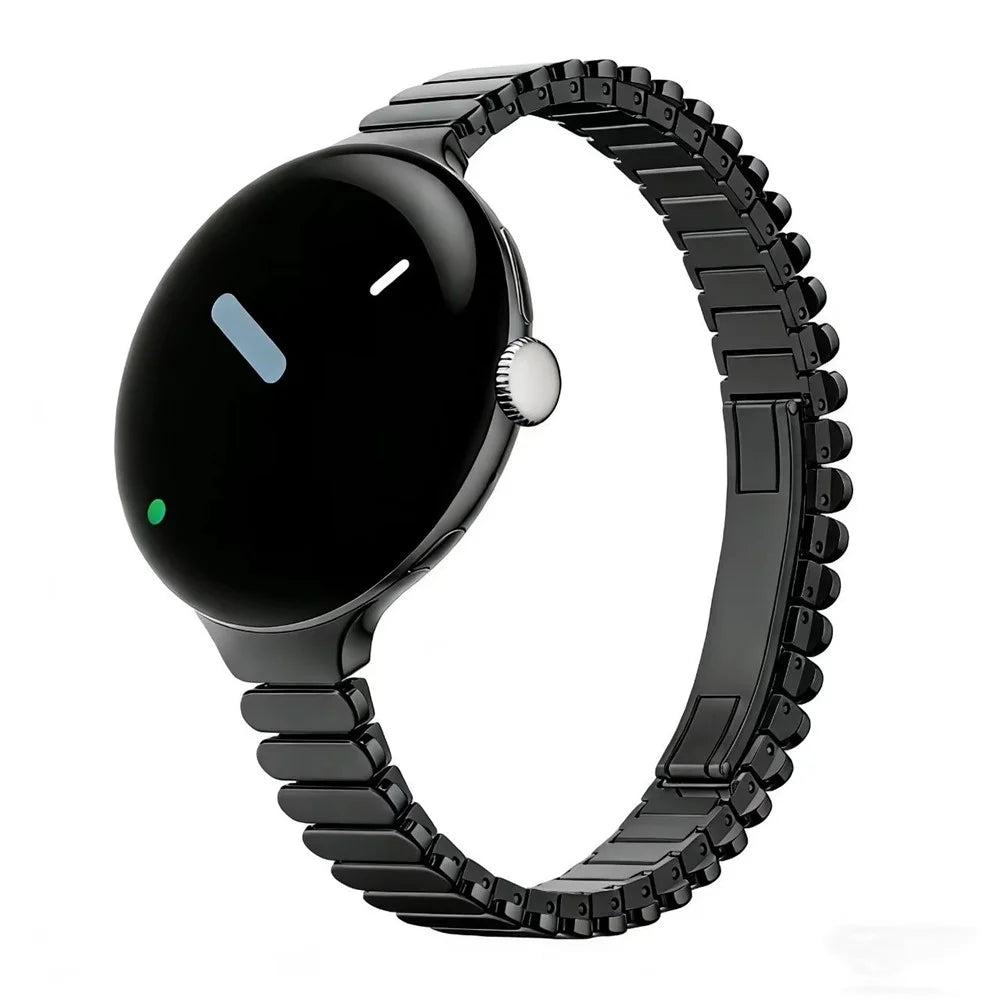 Oval Shape Link Watch Band for Google Pixel Watch 4 41mm / Watch 3 41mm / Watch 2 / Watch Stainless Steel Wrist Strap with Butterfly Clasp - Black - 2