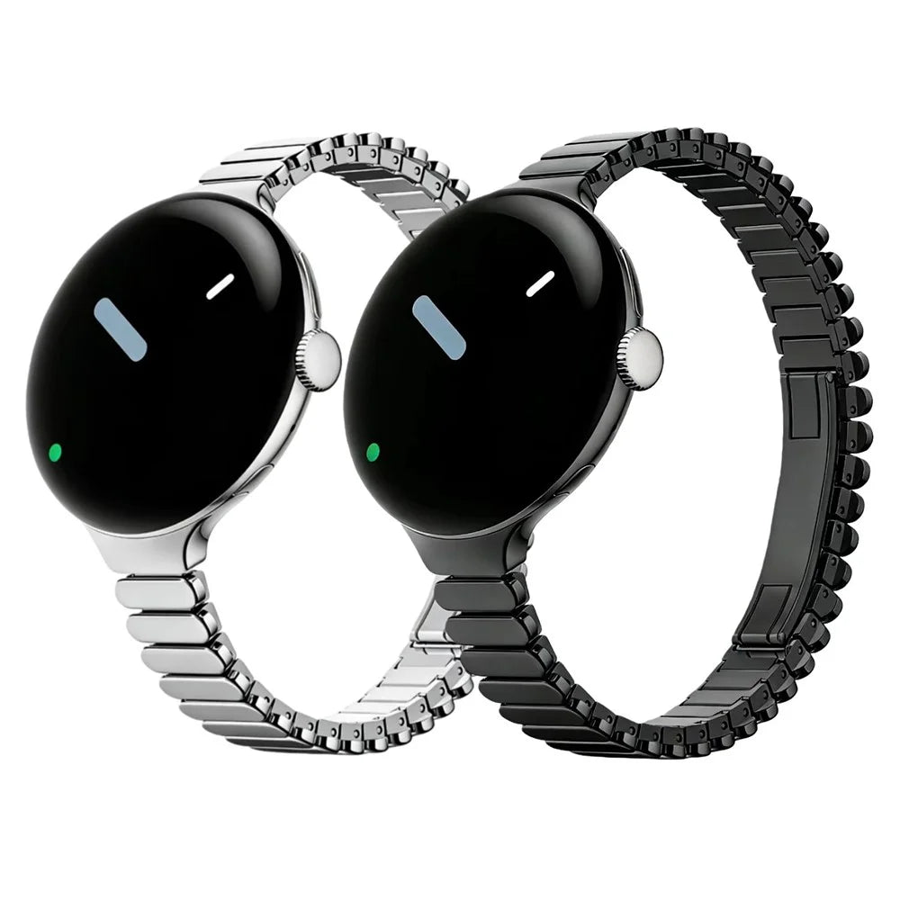 Oval Shape Link Watch Band for Google Pixel Watch 4 41mm / Watch 3 41mm / Watch 2 / Watch Stainless Steel Wrist Strap with Butterfly Clasp - Black - 3