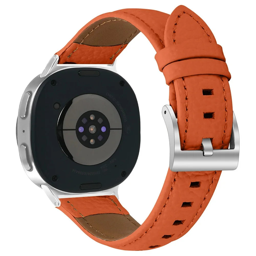 Litchi Texture Genuine Cow Leather Strap for Samsung Galaxy Watch8 Classic 46mm / Watch8 44mm / 40mm Pointed-End Watch Band with Silver Buckle - Orange - 1