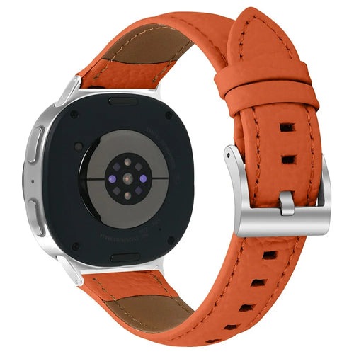 Litchi Texture Genuine Cow Leather Strap for Samsung Galaxy Watch8 Classic 46mm / Watch8 44mm / 40mm Pointed-End Watch Band with Silver Buckle - Orange - 1