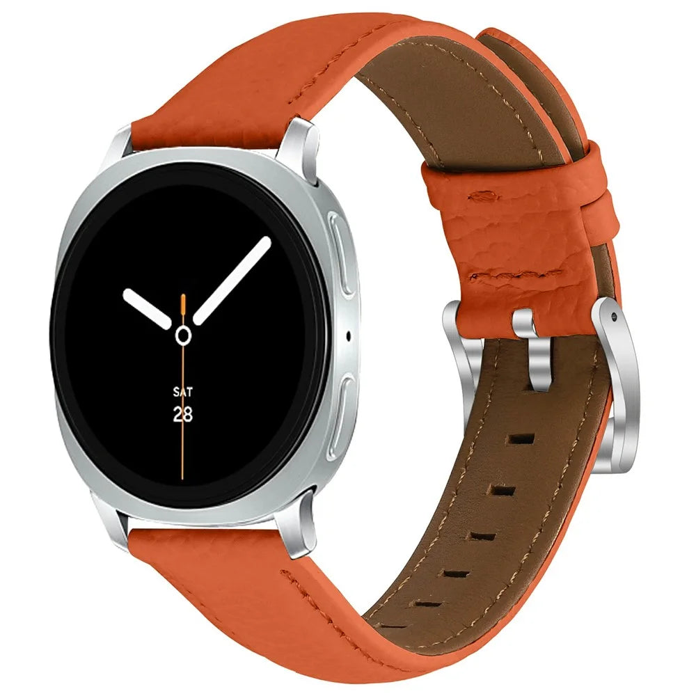 Litchi Texture Genuine Cow Leather Strap for Samsung Galaxy Watch8 Classic 46mm / Watch8 44mm / 40mm Pointed-End Watch Band with Silver Buckle - Orange - 2