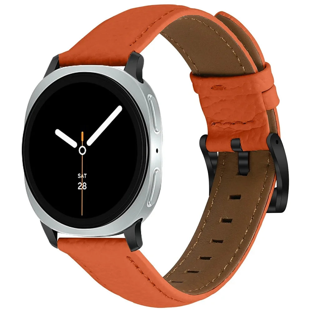 Litchi Textured Genuine Cow Leather Strap with Electroplated Buckle for Samsung Galaxy Watch8 Classic 46mm / Watch8 44mm / 40mm Pointed-End Watch Band - Orange  /  Black - 2
