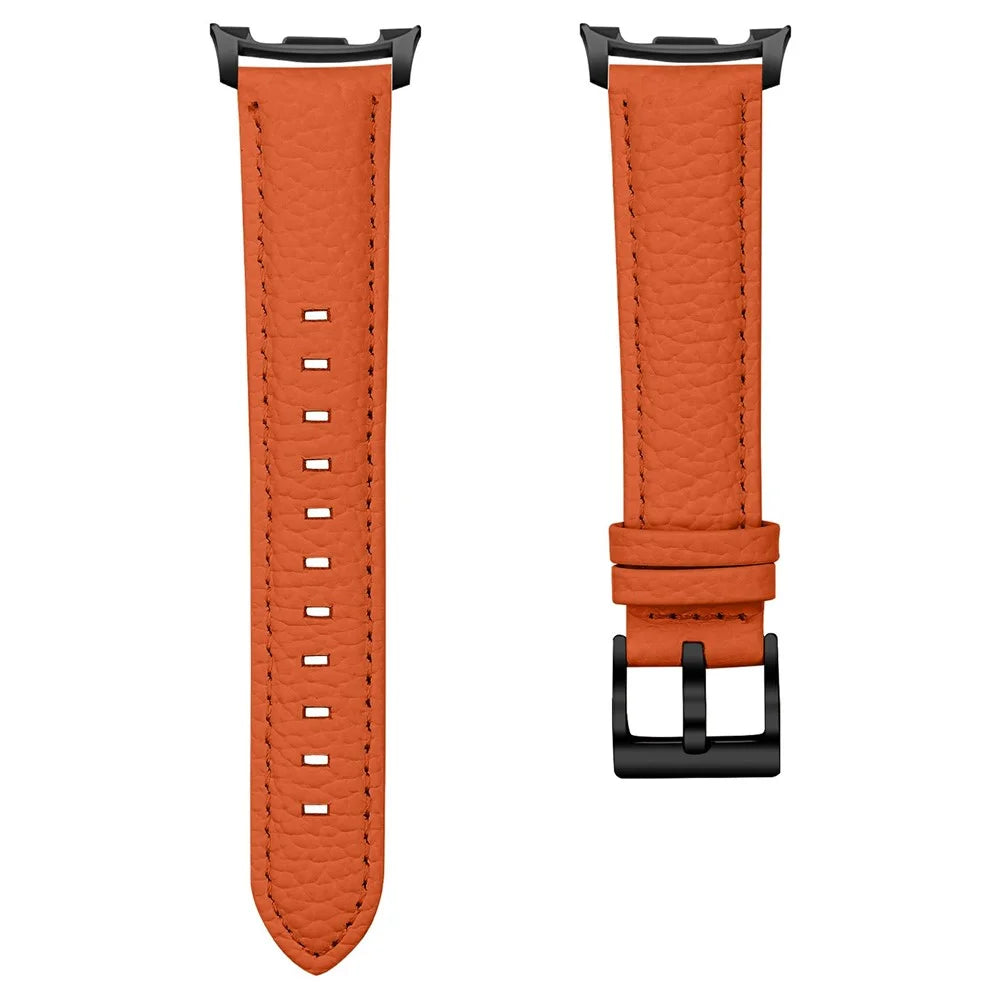 Litchi Textured Genuine Cow Leather Strap with Electroplated Buckle for Samsung Galaxy Watch8 Classic 46mm / Watch8 44mm / 40mm Pointed-End Watch Band - Orange  /  Black - 3