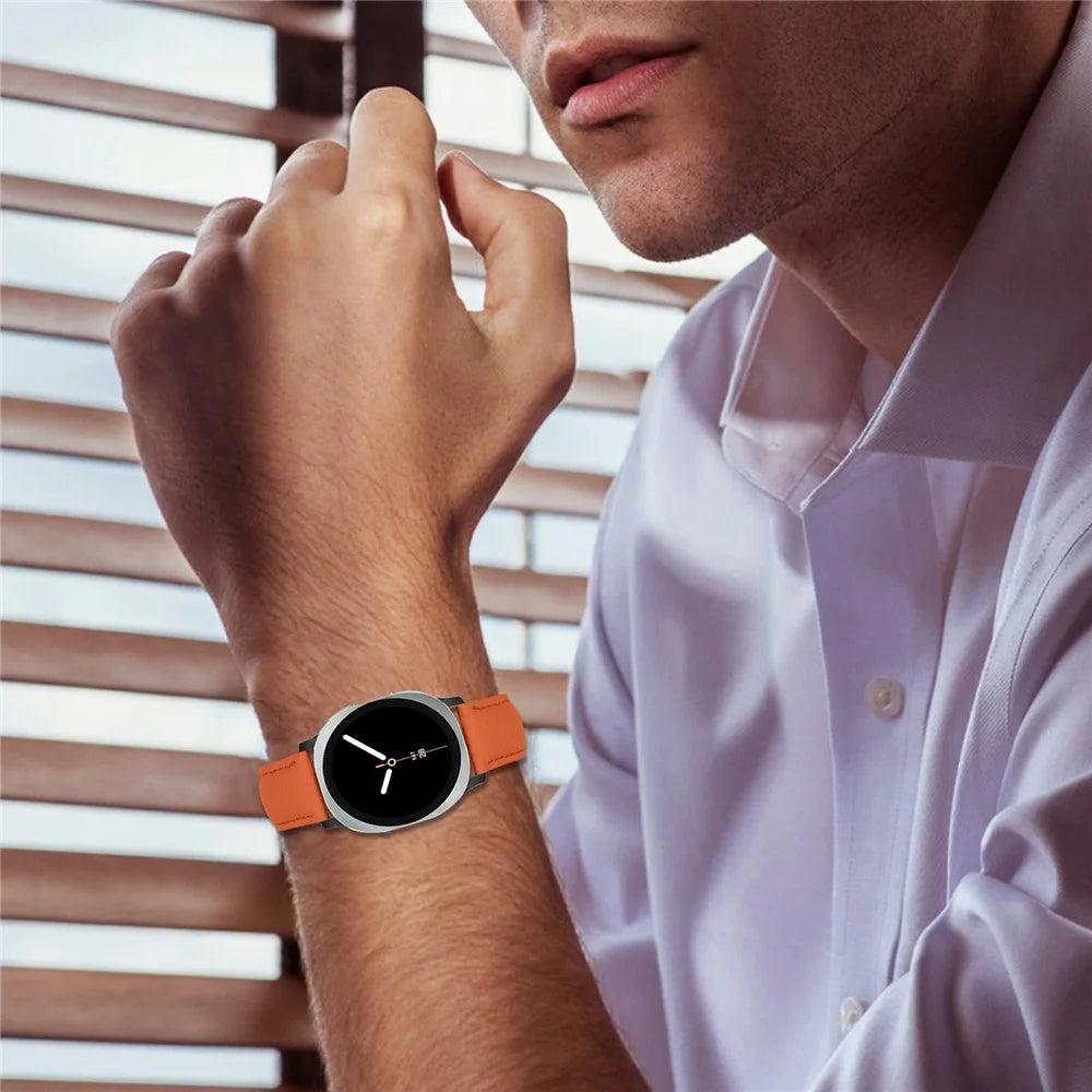 Litchi Textured Genuine Cow Leather Strap with Electroplated Buckle for Samsung Galaxy Watch8 Classic 46mm / Watch8 44mm / 40mm Pointed-End Watch Band - Orange  /  Black - 5