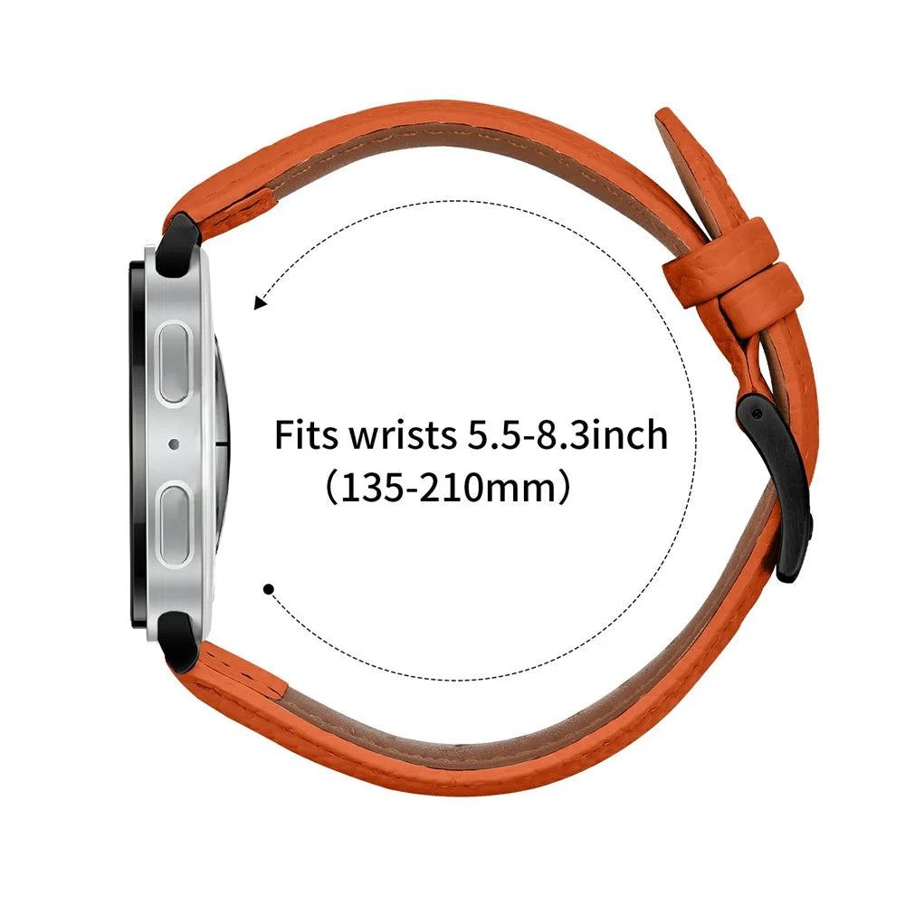 Litchi Textured Genuine Cow Leather Strap with Electroplated Buckle for Samsung Galaxy Watch8 Classic 46mm / Watch8 44mm / 40mm Pointed-End Watch Band - Orange  /  Black - 6