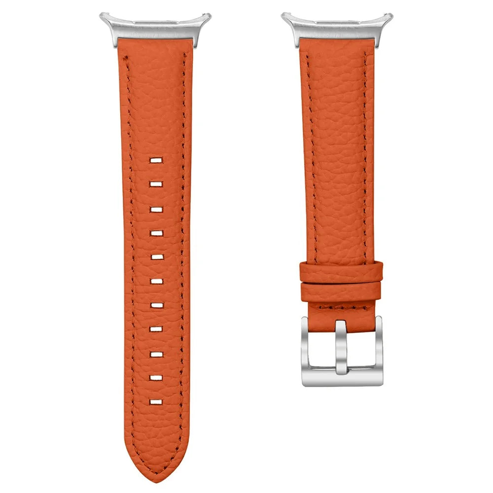 For Samsung Galaxy Watch Ultra2 47mm / Watch Ultra (2025) 47mm / Watch Ultra 47mm Litchi Texture Genuine Cow Leather Strap Pointed-End Watch Band with Silver Buckle - Orange - 3