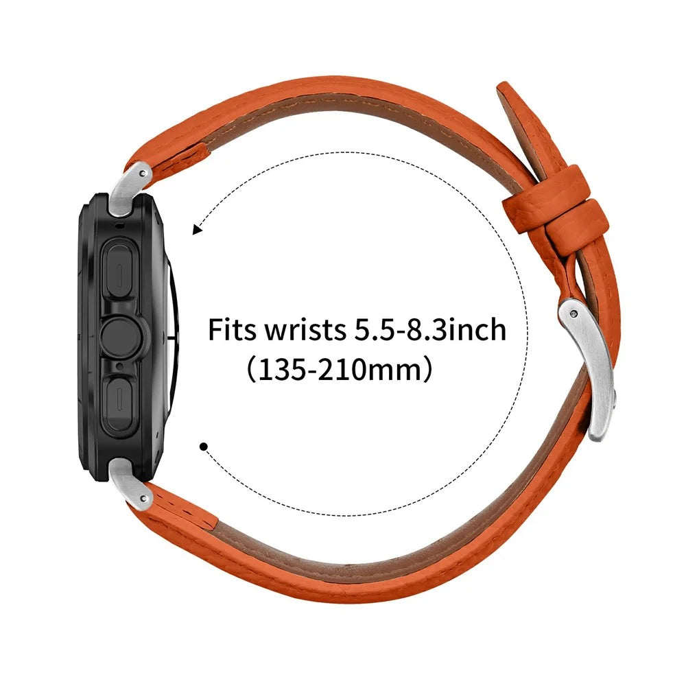 For Samsung Galaxy Watch Ultra2 47mm / Watch Ultra (2025) 47mm / Watch Ultra 47mm Litchi Texture Genuine Cow Leather Strap Pointed-End Watch Band with Silver Buckle - Orange - 6
