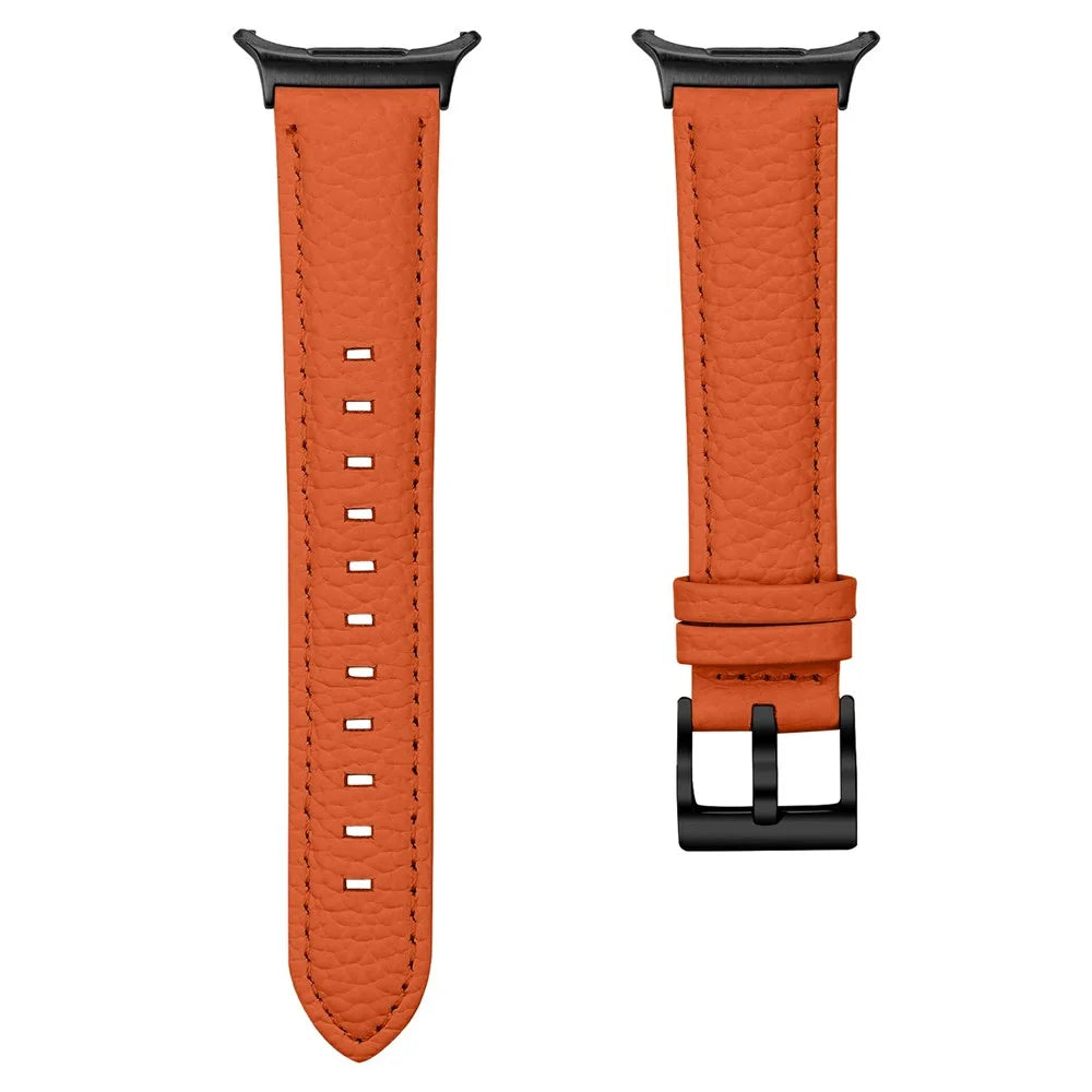 For Samsung Galaxy Watch Ultra2 47mm / Watch Ultra (2025) 47mm / Watch Ultra 47mm Litchi Textured Genuine Cow Leather Strap with Electroplated Buckle Pointed-End Watch Band - Orange  /  Black - 3