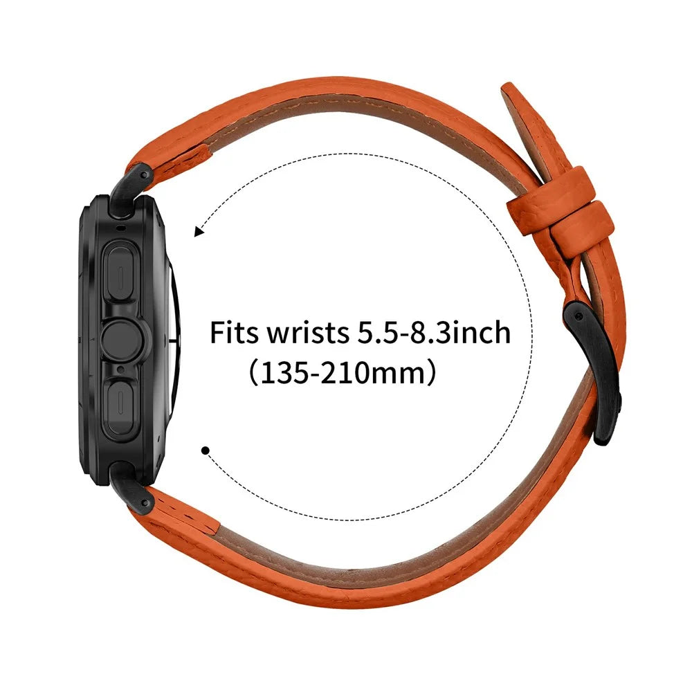 For Samsung Galaxy Watch Ultra2 47mm / Watch Ultra (2025) 47mm / Watch Ultra 47mm Litchi Textured Genuine Cow Leather Strap with Electroplated Buckle Pointed-End Watch Band - Orange  /  Black - 6
