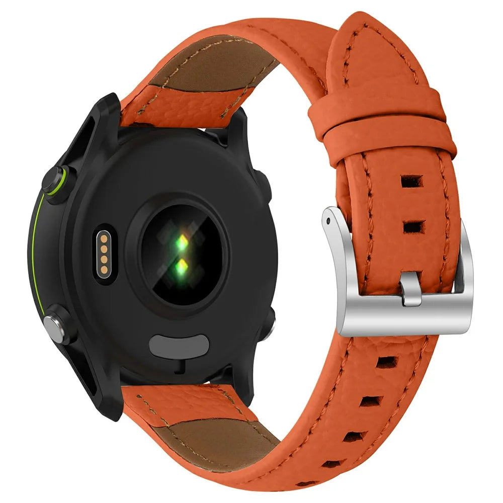 20mm Litchi Texture Genuine Cow Leather Strap for Garmin Forerunner 168 / Forerunner 168 Music / D2 Air X10 Pointed-End Watch Band with Silver Buckle - Orange - 1