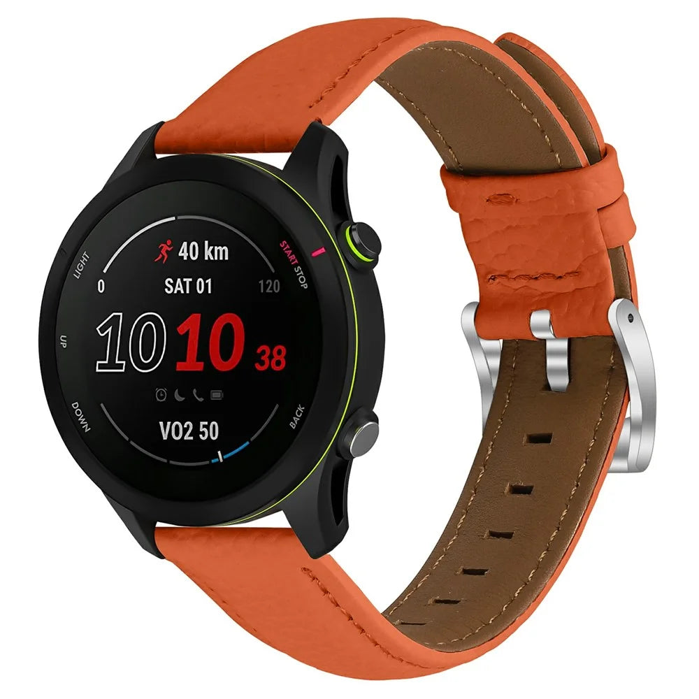 20mm Litchi Texture Genuine Cow Leather Strap for Garmin Forerunner 168 / Forerunner 168 Music / D2 Air X10 Pointed-End Watch Band with Silver Buckle - Orange - 2