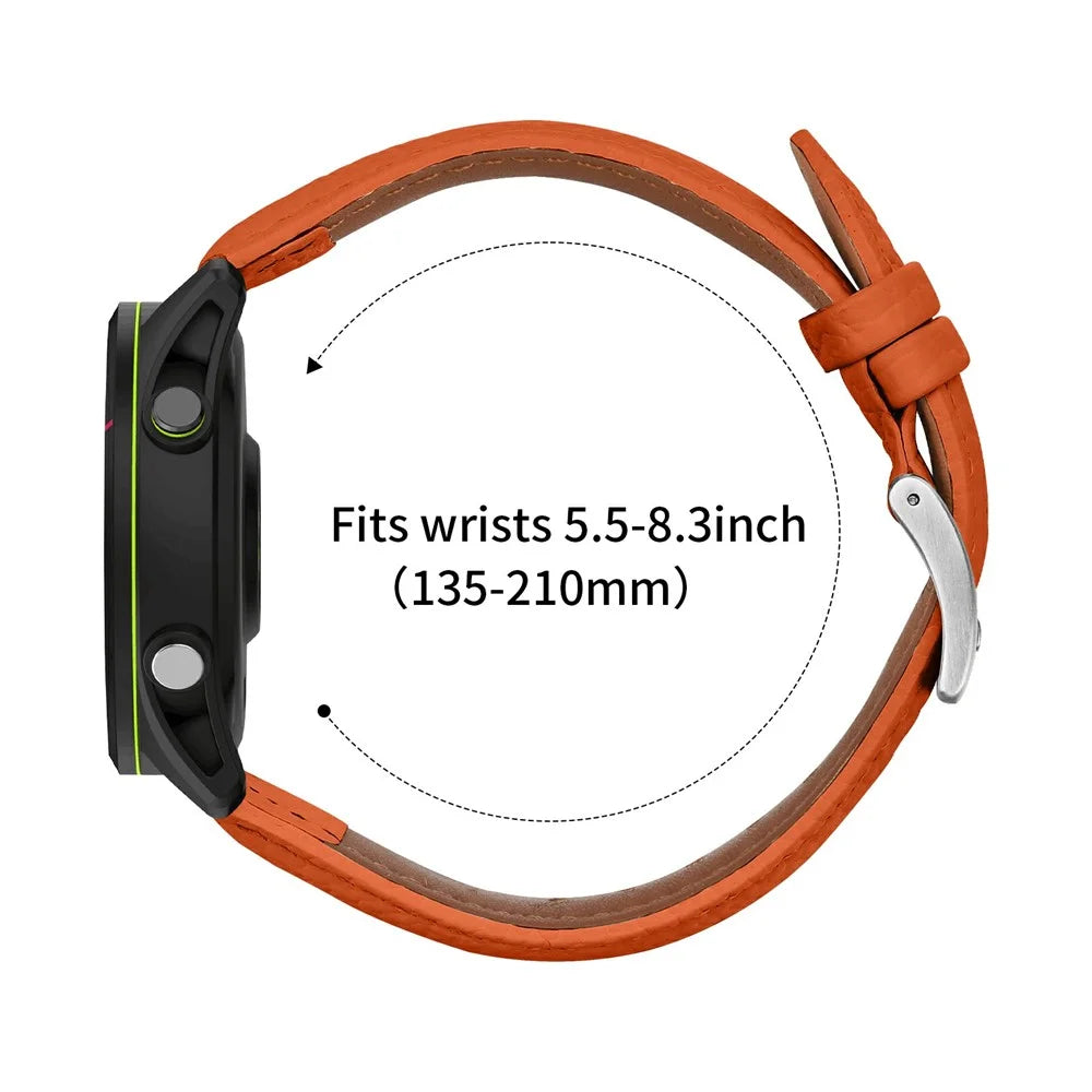 20mm Litchi Texture Genuine Cow Leather Strap for Garmin Forerunner 168 / Forerunner 168 Music / D2 Air X10 Pointed-End Watch Band with Silver Buckle - Orange - 6