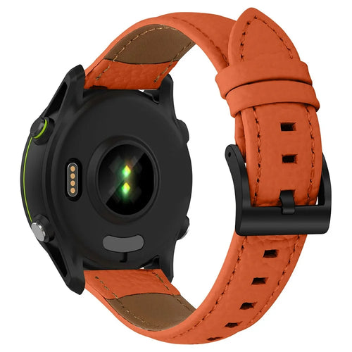 20mm Litchi Textured Genuine Cow Leather Strap with Electroplated Buckle for Garmin Forerunner 168 / Forerunner 168 Music / D2 Air X10 Pointed-End Watch Band - Orange  /  Black - 1