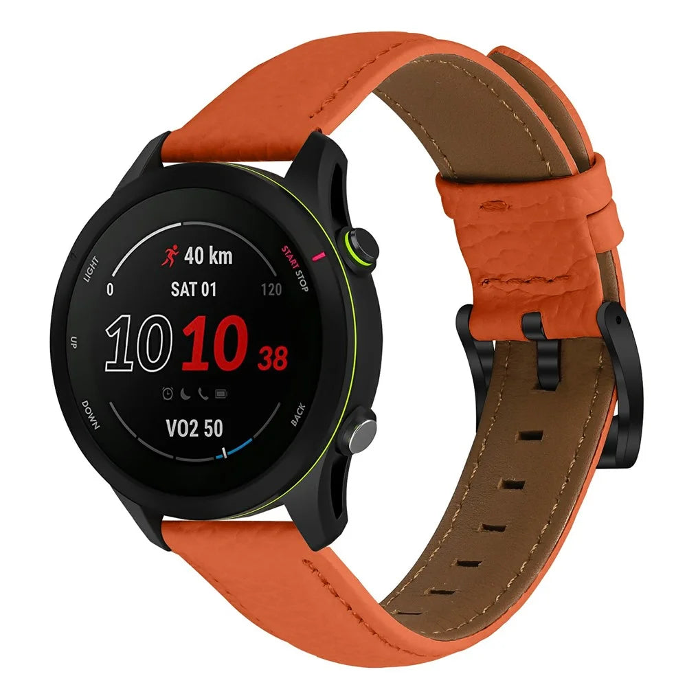 20mm Litchi Textured Genuine Cow Leather Strap with Electroplated Buckle for Garmin Forerunner 168 / Forerunner 168 Music / D2 Air X10 Pointed-End Watch Band - Orange  /  Black - 2