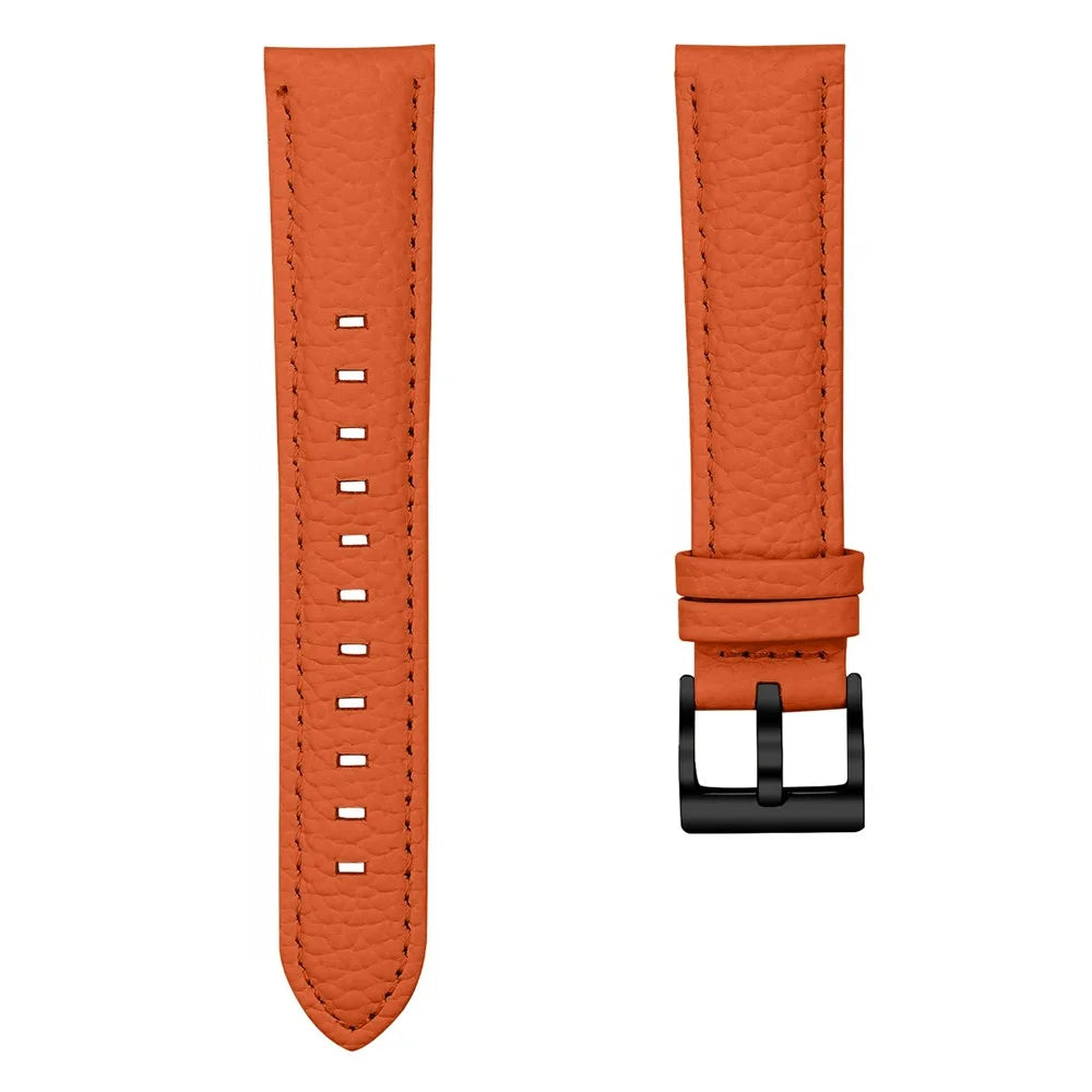 20mm Litchi Textured Genuine Cow Leather Strap with Electroplated Buckle for Garmin Forerunner 168 / Forerunner 168 Music / D2 Air X10 Pointed-End Watch Band - Orange  /  Black - 3