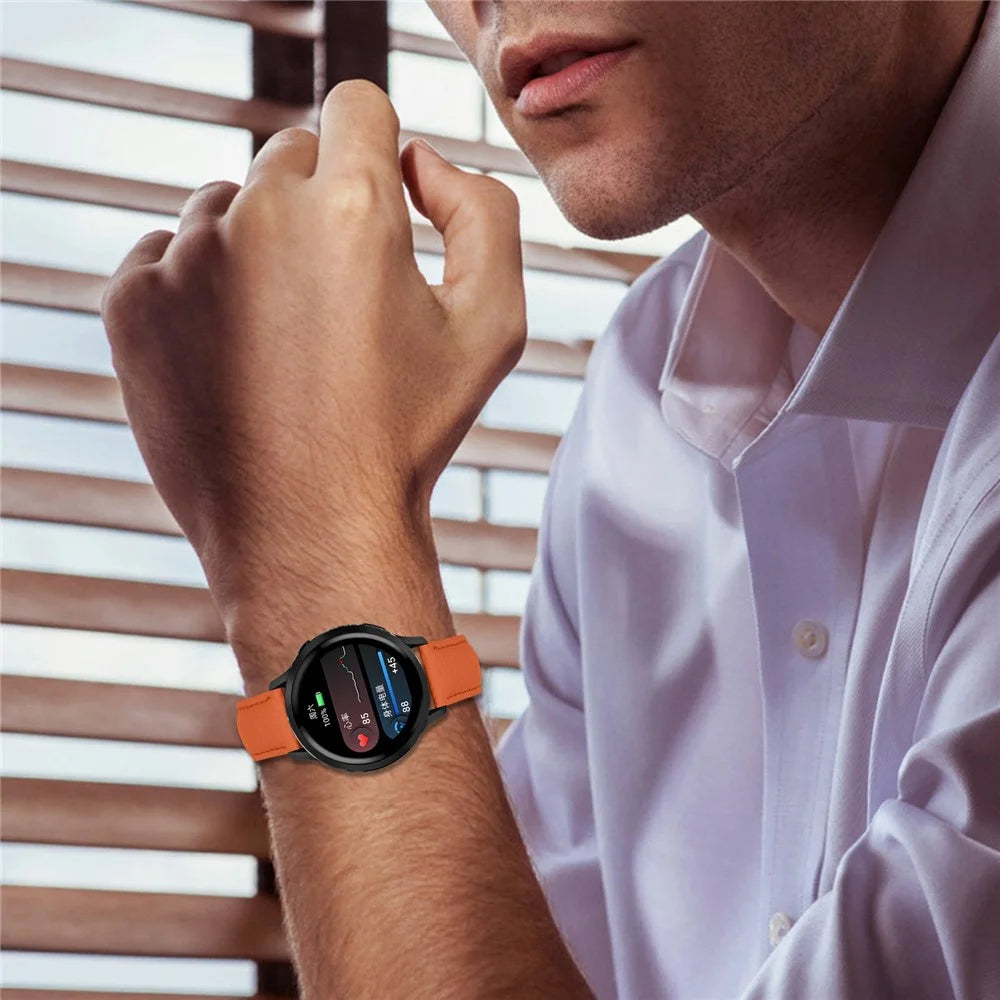 20mm Litchi Textured Genuine Cow Leather Strap with Electroplated Buckle for Garmin Forerunner 168 / Forerunner 168 Music / D2 Air X10 Pointed-End Watch Band - Orange  /  Black - 5