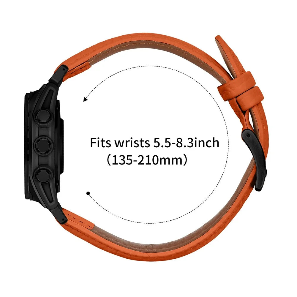 Litchi Textured Genuine Cow Leather Strap with Electroplated Buckle for Garmin Fenix 8 47mm / Tactix 8 47mm / quatix 8 47mm Pointed-End Watch Band - Orange  /  Black - 6