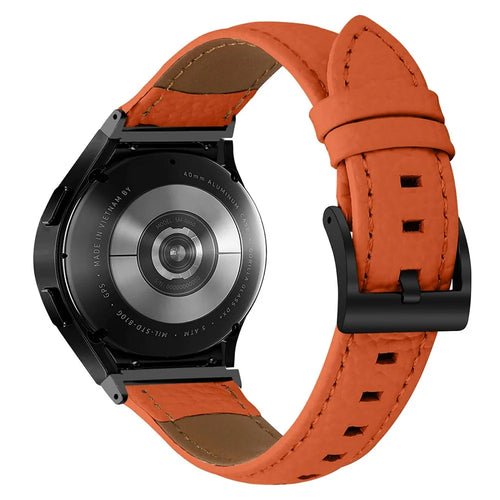 Genuine Cow Leather Strap with Connector for Samsung Galaxy Watch FE 40mm / Watch7 / Watch6 / Watch 5 / Watch4 Litchi Textured Electroplated Buckle Watch Band - Orange  /  Black - 1