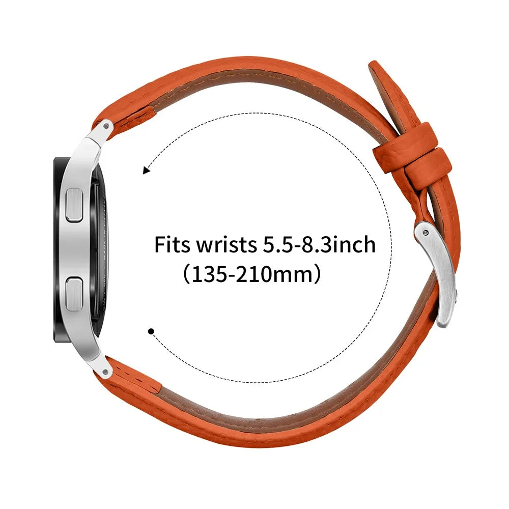 Genuine Cow Leather Strap with Connector for Samsung Galaxy Watch FE 40mm / Watch7 / Watch6 / Watch 5 / Watch4 Litchi Texture Silver Buckle Watch Band - Orange - 5