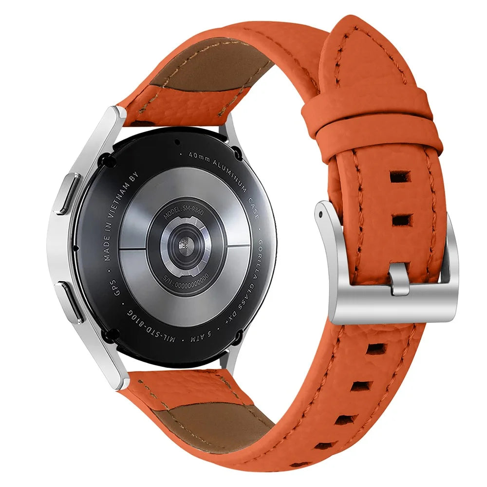 Litchi Texture Genuine Cow Leather Strap for Huami Amazfit Active 2 Square / Active 2 / GTR Mini Pointed-End Watch Band with Silver Buckle - Orange - 1