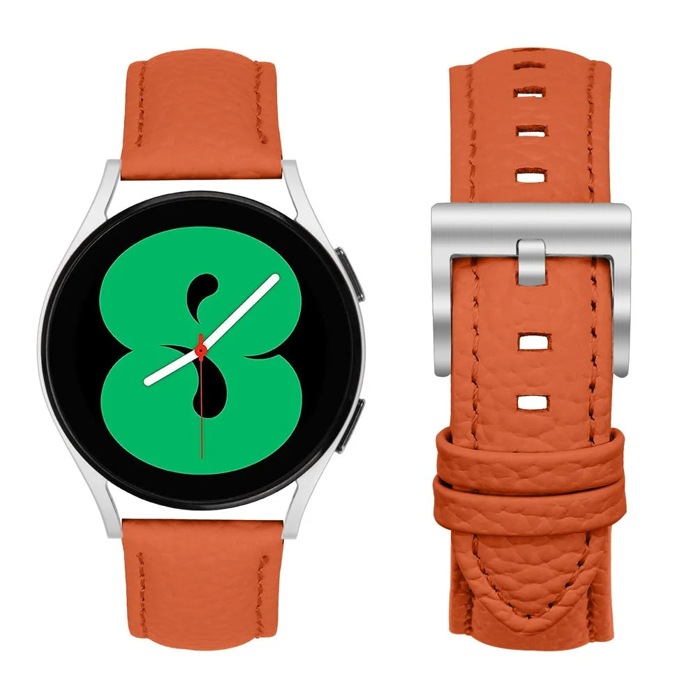 Litchi Texture Genuine Cow Leather Strap for Huami Amazfit Active 2 Square / Active 2 / GTR Mini Pointed-End Watch Band with Silver Buckle - Orange - 3
