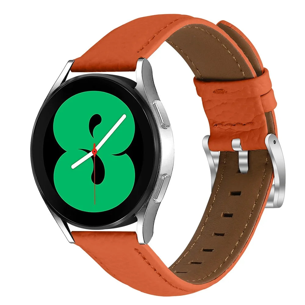 Litchi Texture Genuine Cow Leather Strap for Huami Amazfit Active 2 Square / Active 2 / GTR Mini Pointed-End Watch Band with Silver Buckle - Orange - 4