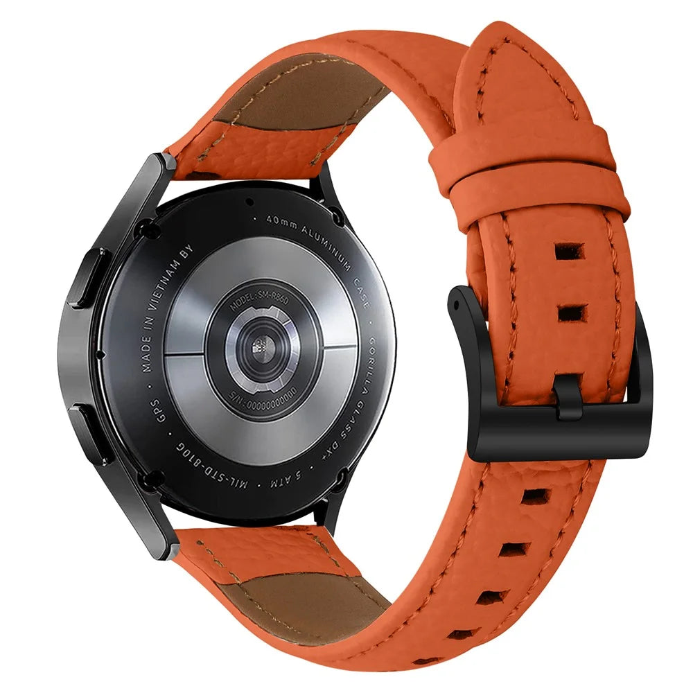 Litchi Textured Genuine Cow Leather Strap with Electroplated Buckle for Huami Amazfit Active 2 Square / Active 2 / GTR Mini Pointed-End Watch Band - Orange  /  Black - 1
