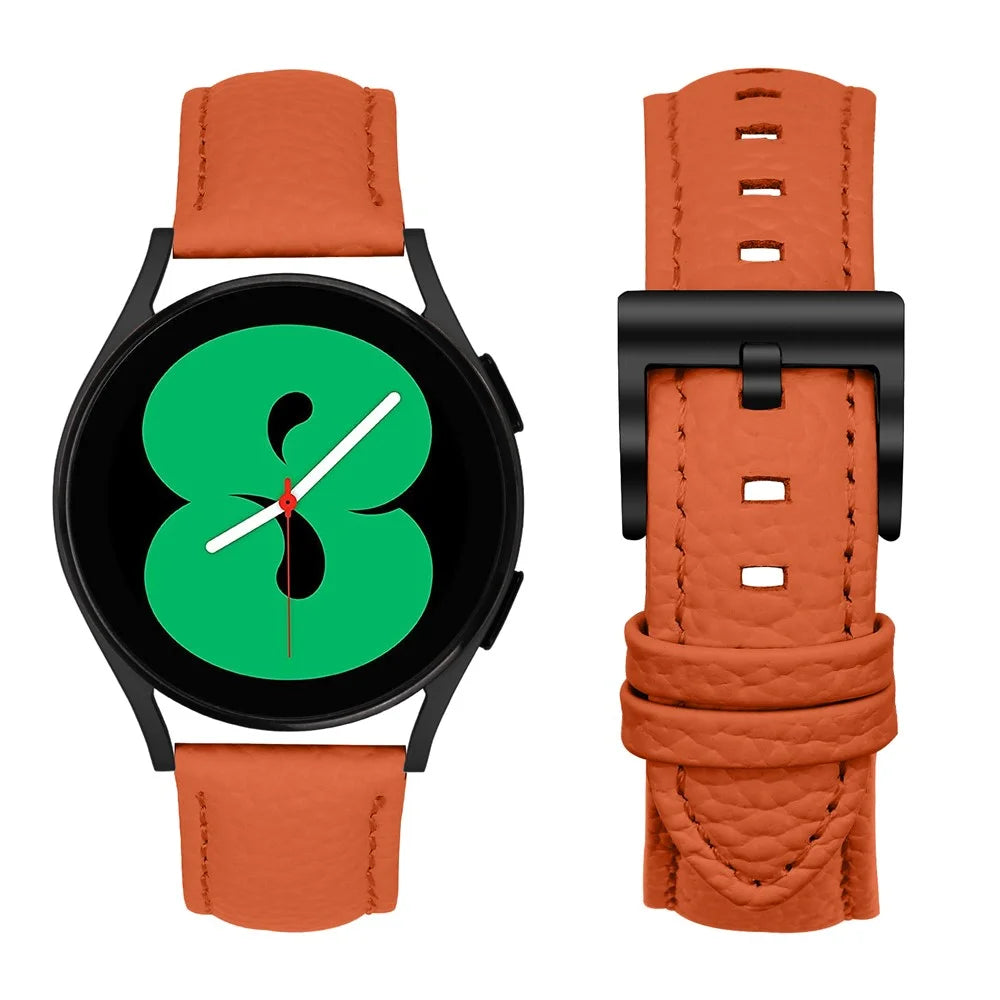 Litchi Textured Genuine Cow Leather Strap with Electroplated Buckle for Huami Amazfit Active 2 Square / Active 2 / GTR Mini Pointed-End Watch Band - Orange  /  Black - 3