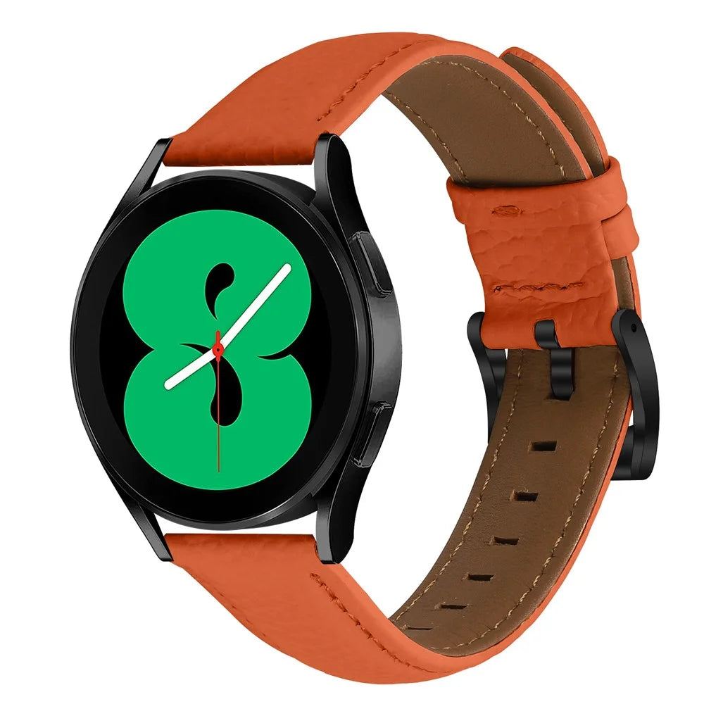 Litchi Textured Genuine Cow Leather Strap with Electroplated Buckle for Huami Amazfit Active 2 Square / Active 2 / GTR Mini Pointed-End Watch Band - Orange  /  Black - 4