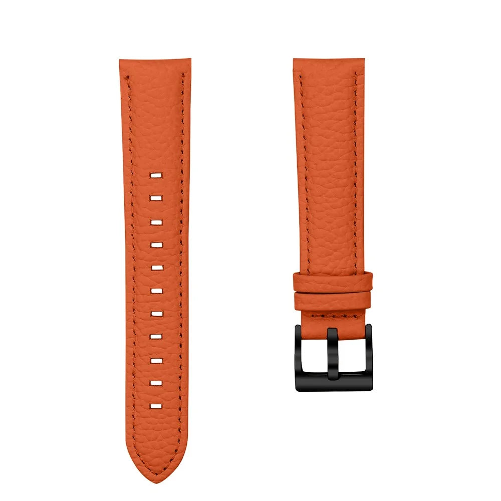 Litchi Textured Genuine Cow Leather Strap with Electroplated Buckle for Garmin Forerunner 165 / Forerunner 165 Music / D2 Air X10 Pointed-End Watch Band - Orange  /  Black - 2