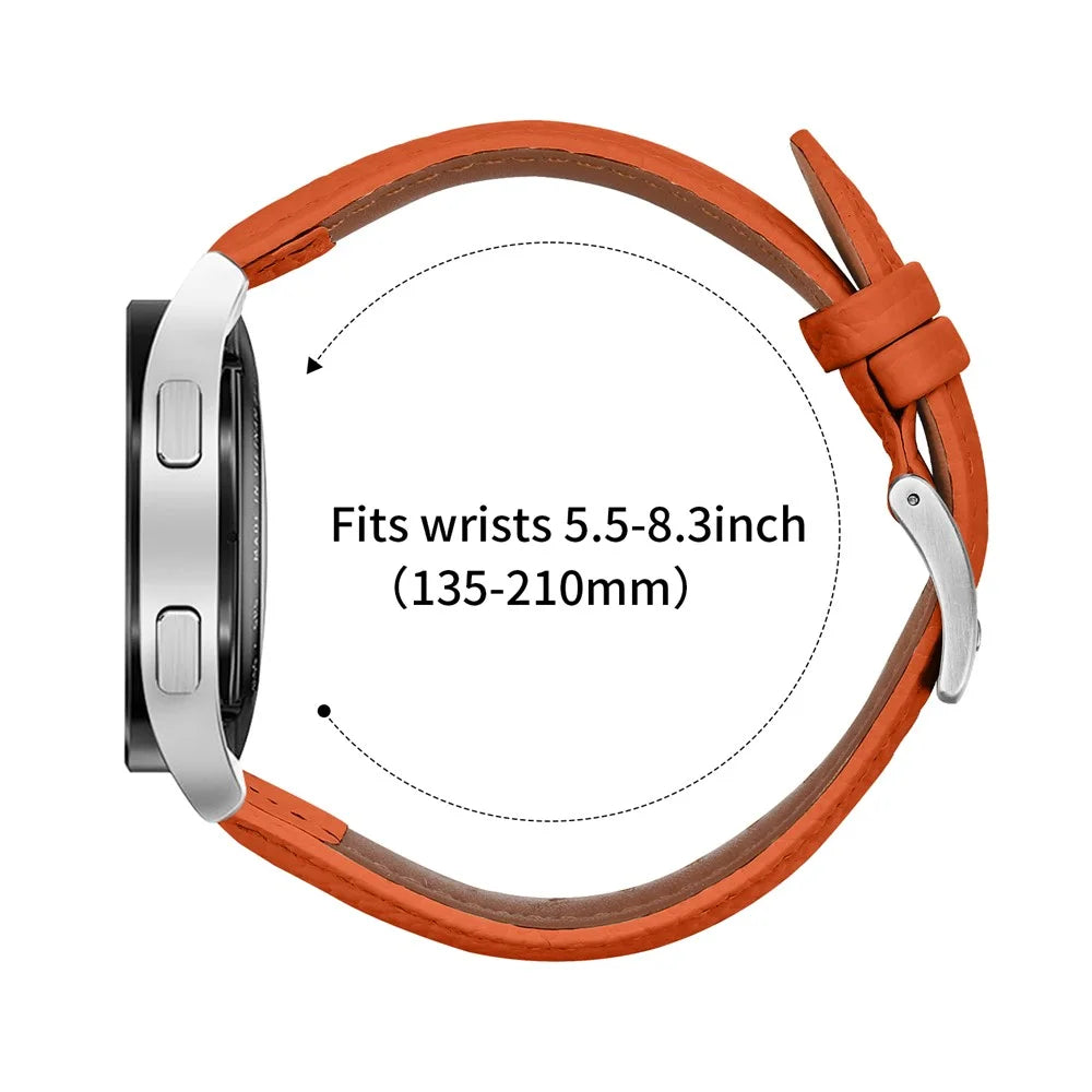 Litchi Texture Genuine Cow Leather Strap for Coros Pace 2 / Huawei Watch GT 3 42mm / TicWatch GTH Pointed-End Watch Band with Silver Buckle - Orange - 5