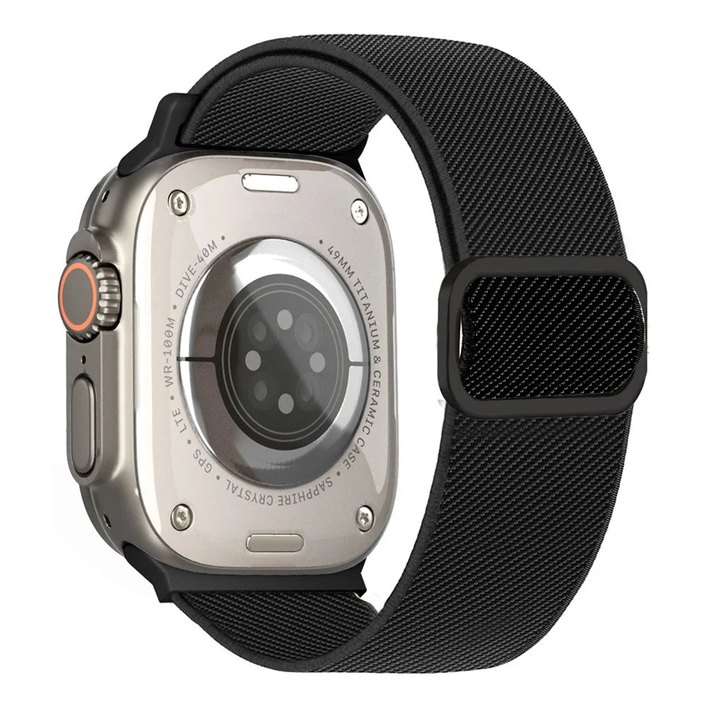 Textured Nylon Watch Band for Apple Watch Ultra 3 2 1 49mm  /  Series 11 10 46mm  /  9 8 7 45mm  /  SE3 SE2 SE 6 5 4 44mm  /  3 2 1 42mm Adjustable Wrist Strap with Metal Buckle - Black - 1