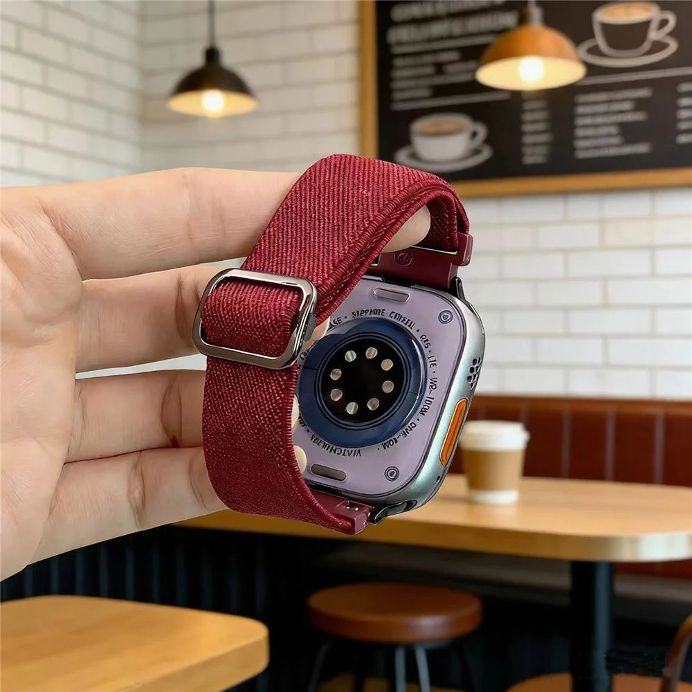 Textured Nylon Watch Band for Apple Watch Ultra 3 2 1 49mm  /  Series 11 10 46mm  /  9 8 7 45mm  /  SE3 SE2 SE 6 5 4 44mm  /  3 2 1 42mm Adjustable Wrist Strap with Metal Buckle - Black - 3