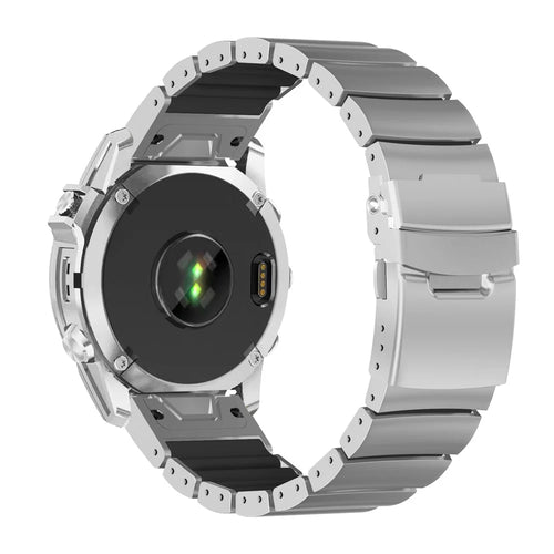 22mm Titanium Alloy + Silicone Watch Band for Garmin Fenix 8 Pro AMOLED 47mm  /  8 47mm  /  E 47mm Quick Release Replacement Strap - Silver  /  Black - 1