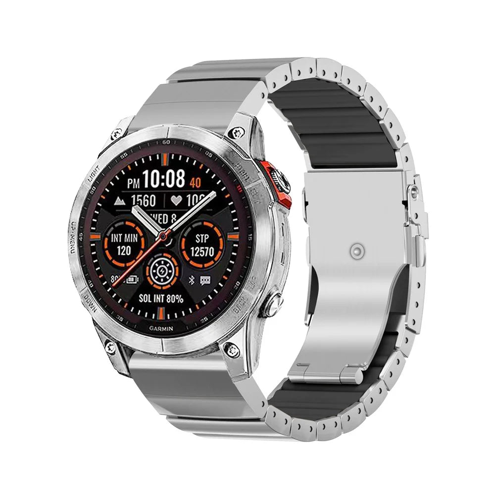 22mm Titanium Alloy + Silicone Watch Band for Garmin Fenix 8 Pro AMOLED 47mm  /  8 47mm  /  E 47mm Quick Release Replacement Strap - Silver  /  Black - 3
