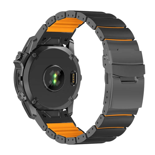 26mm Titanium Alloy + Silicone Watch Band for Garmin Fenix 8 Pro AMOLED 51mm  /  8 51mm  /  Enduro 3  /  Enduro 2 Quick Release Replacement Strap - Black  /  Orange - 1