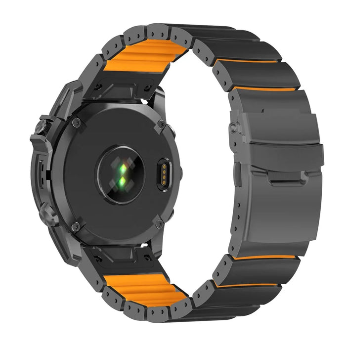 26mm Titanium Alloy + Silicone Watch Band for Garmin Fenix 8 Pro AMOLED 51mm  /  8 51mm  /  Enduro 3  /  Enduro 2 Quick Release Replacement Strap - Black  /  Orange - 1