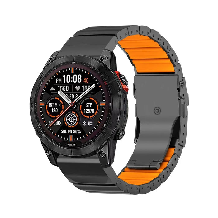 26mm Titanium Alloy + Silicone Watch Band for Garmin Fenix 8 Pro AMOLED 51mm  /  8 51mm  /  Enduro 3  /  Enduro 2 Quick Release Replacement Strap - Black  /  Orange - 3