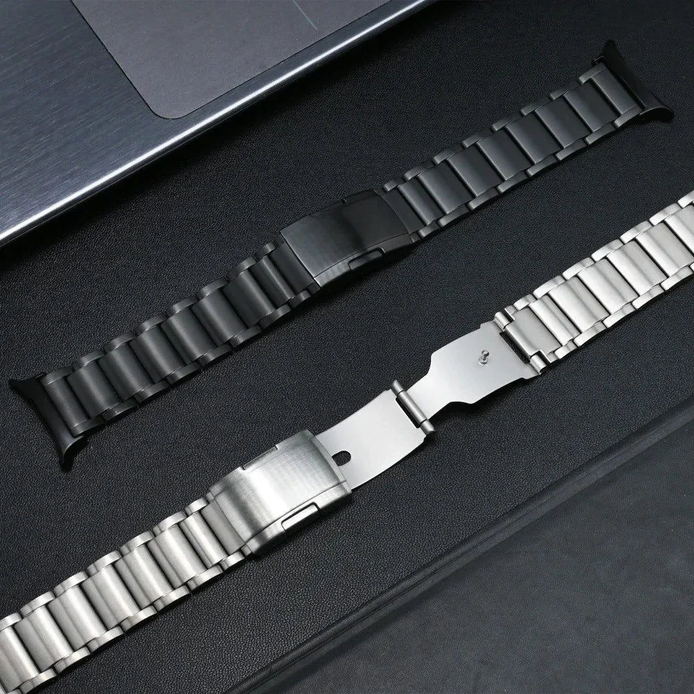 Watch Band For Xiaomi Smart Band 10 Pro / 9 Pro / 8 Pro / Redmi Watch 6 / 5 / 4 3-Bead Turtle Back Buckle Titanium Alloy Strap - Black - 4