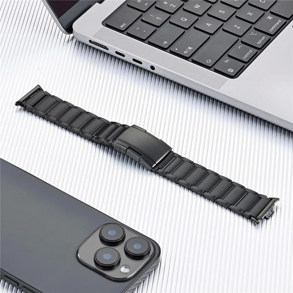 Watch Band For Xiaomi Smart Band 10 Pro / 9 Pro / 8 Pro / Redmi Watch 6 / 5 / 4 3-Bead Turtle Back Buckle Titanium Alloy Strap - Black - 5