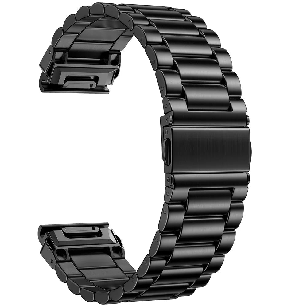 26mm 3-Bead Watch Band for Garmin Fenix 8 Pro AMOLED 51mm  /  8 51mm  /  Enduro 3  /  Enduro 2 Stainless Steel Replacement Strap with Folding Clasp - Black - 1