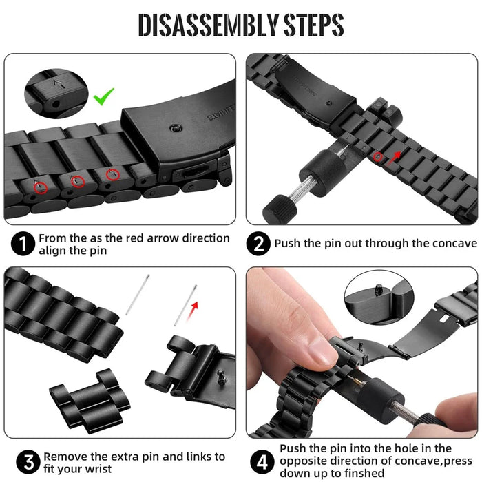 26mm 3-Bead Watch Band for Garmin Fenix 8 Pro AMOLED 51mm  /  8 51mm  /  Enduro 3  /  Enduro 2 Stainless Steel Replacement Strap with Folding Clasp - Black - 7